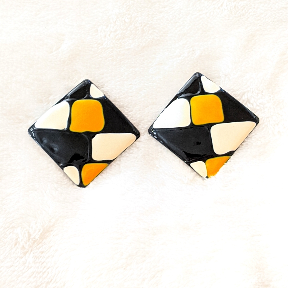 Vintage Enamel Metal Earrings
